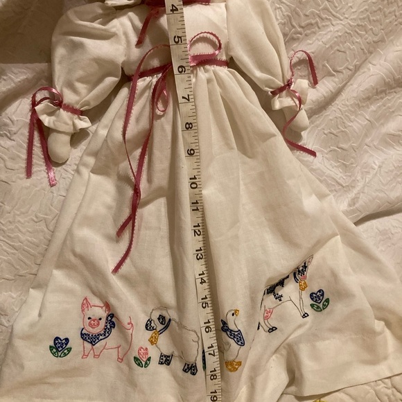 Handmade simple rabbit doll with pretty hand embroidered dress cow pig chicken - Picture 4 of 14